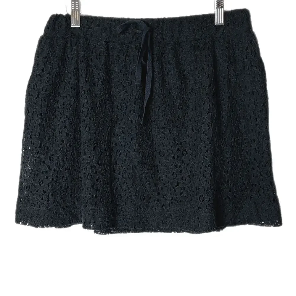 Lou & Grey Women's Lace Mini Skirt Size S Black Drawstring Waist Pockets Lined